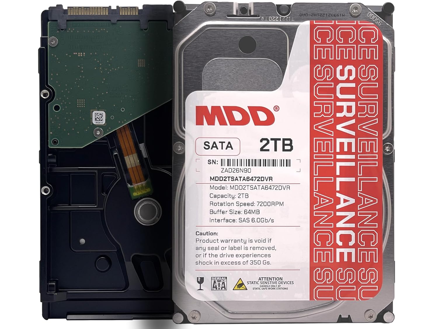 MDD 2TB 64MB Cache 7200RPM SATA 6 0Gb s 3 5inch Internal Surveillence Hard Drive - MDD2TSATA6472DVR Renewed