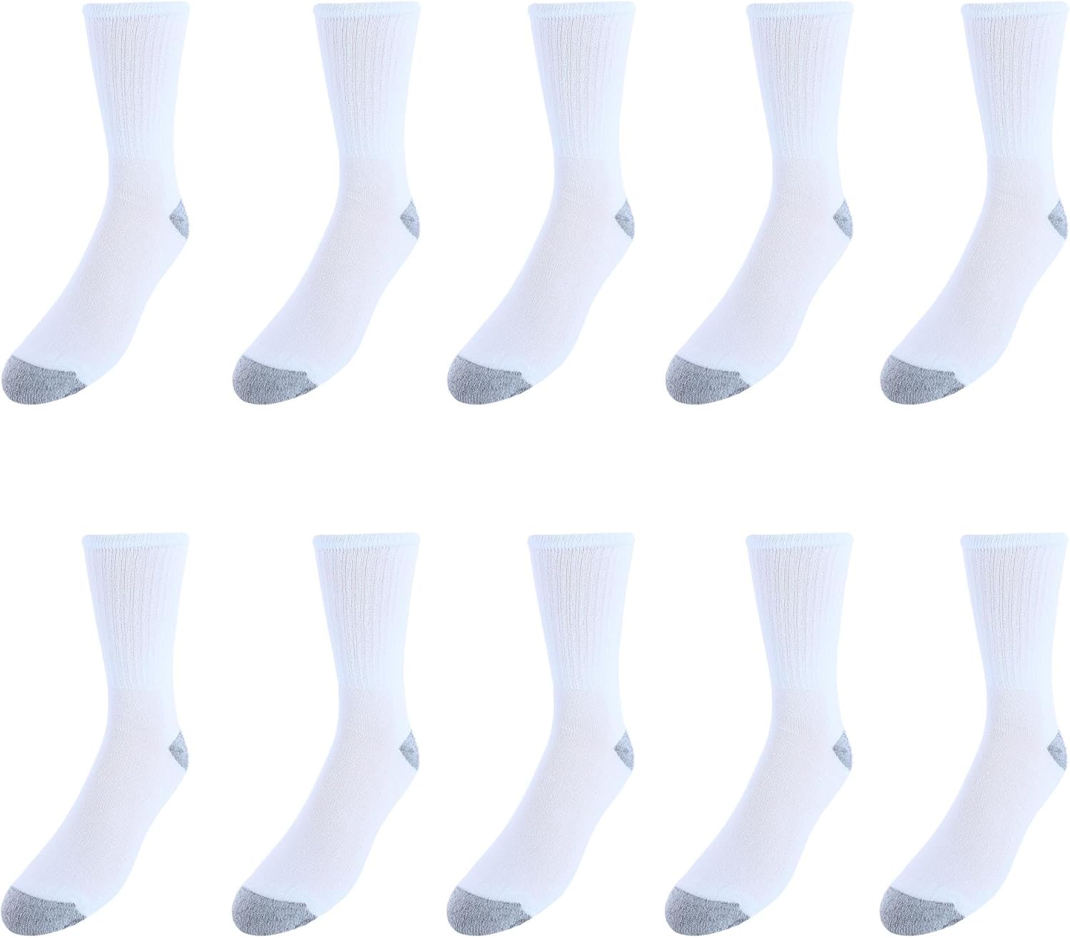 Men's Half Cushion Cotton Crew Socks (Pack of 10), White - Image 3