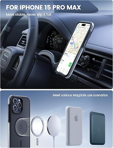 Miniatura 10 de Lamicall Funda magnética para iPhone 15 para MagSafe - protección contra caídas de grado militar de 18 pies Funda con parachoques de aire y bordes