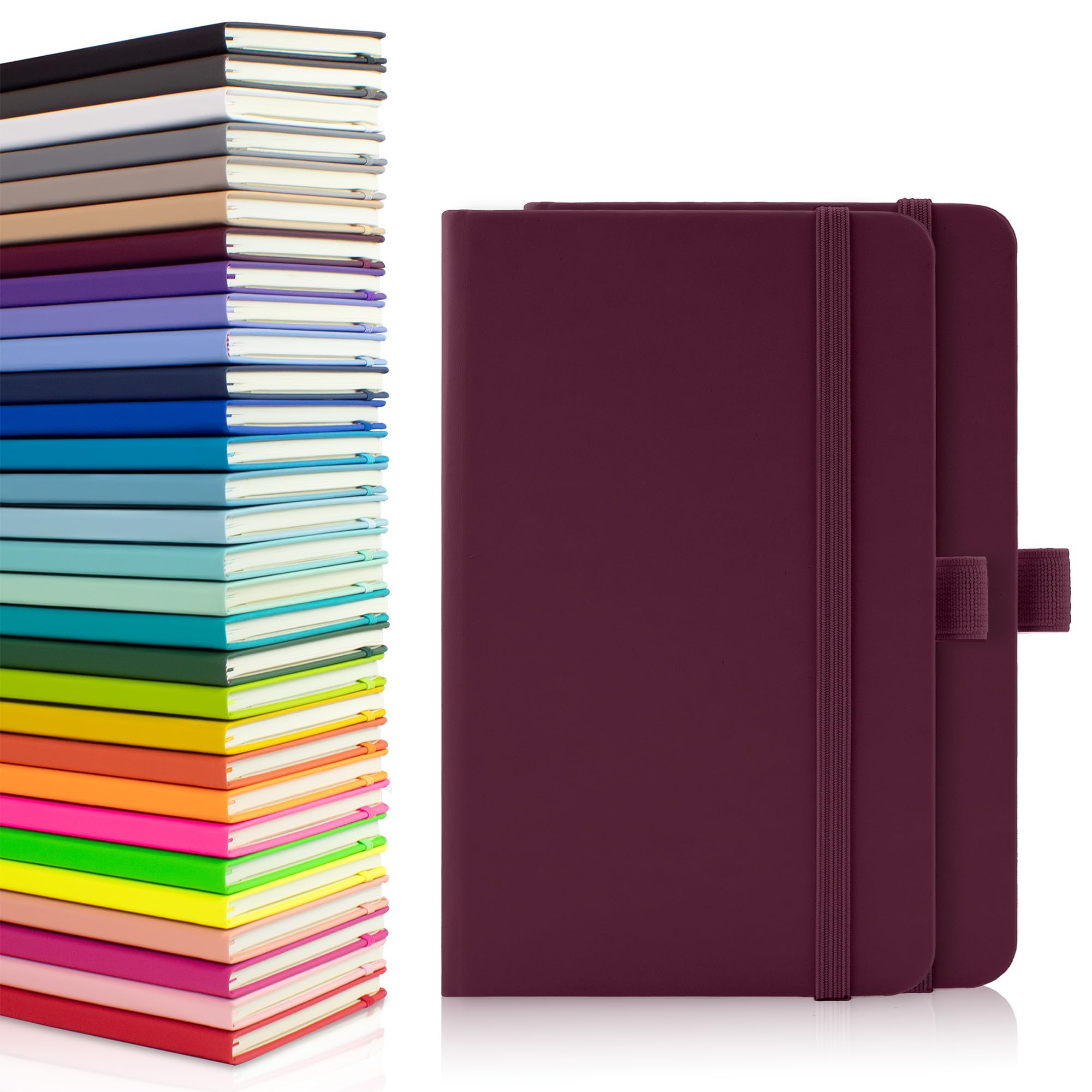 Notes London 2 x Eco A6 Notebooks with Lined Pages, Pen Loop, Ribbon, Date Marks and Paper Pocket, Pocket Hardback Journal, Note, sustainably sourced paper (Burgundy)