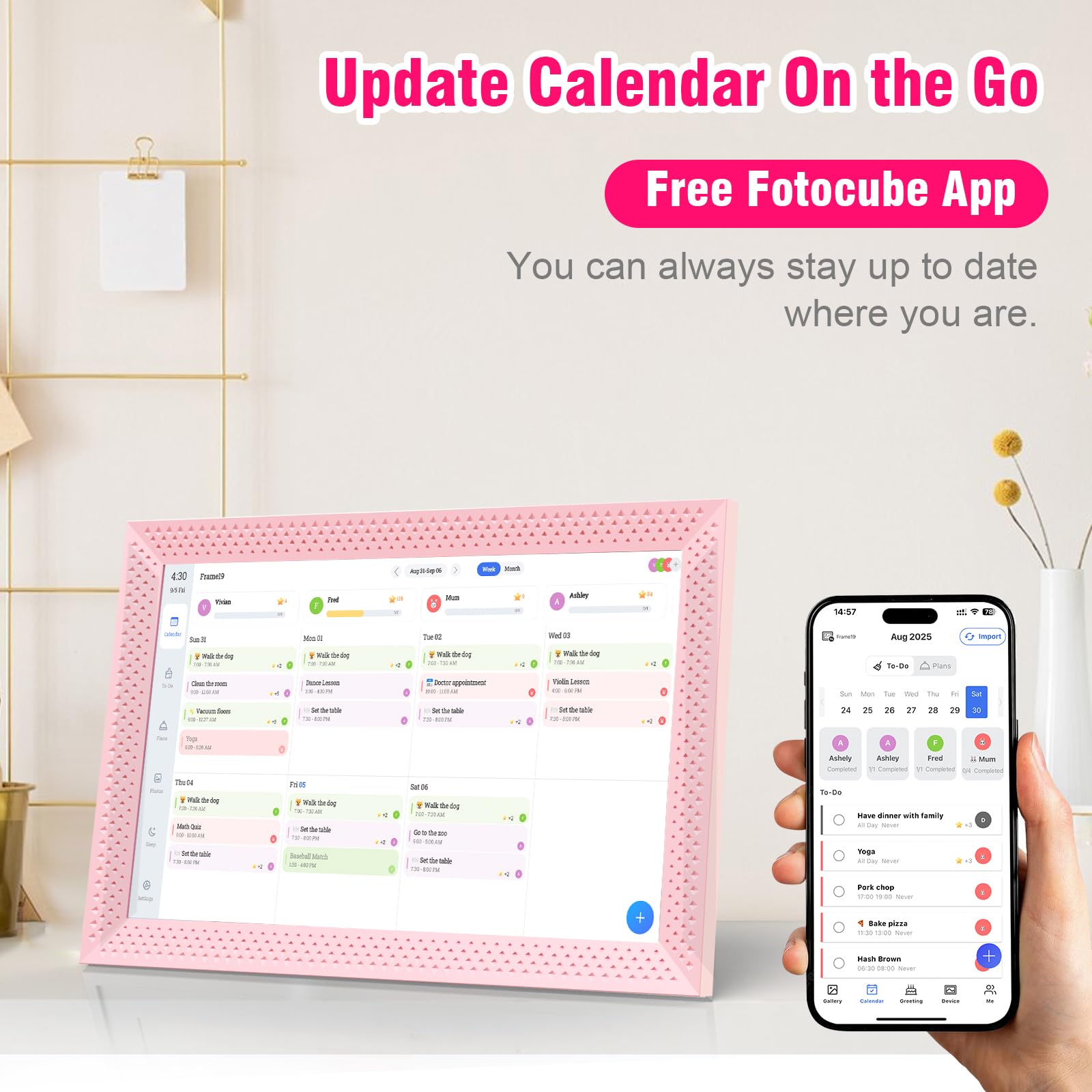 Calendario digital de 10.1 pulgadas, 64 GB, calendario electrónico para compartir en familia, calendario interactivo de escritorio, calendarios inteligentes, pantalla táctil para hacer tareas