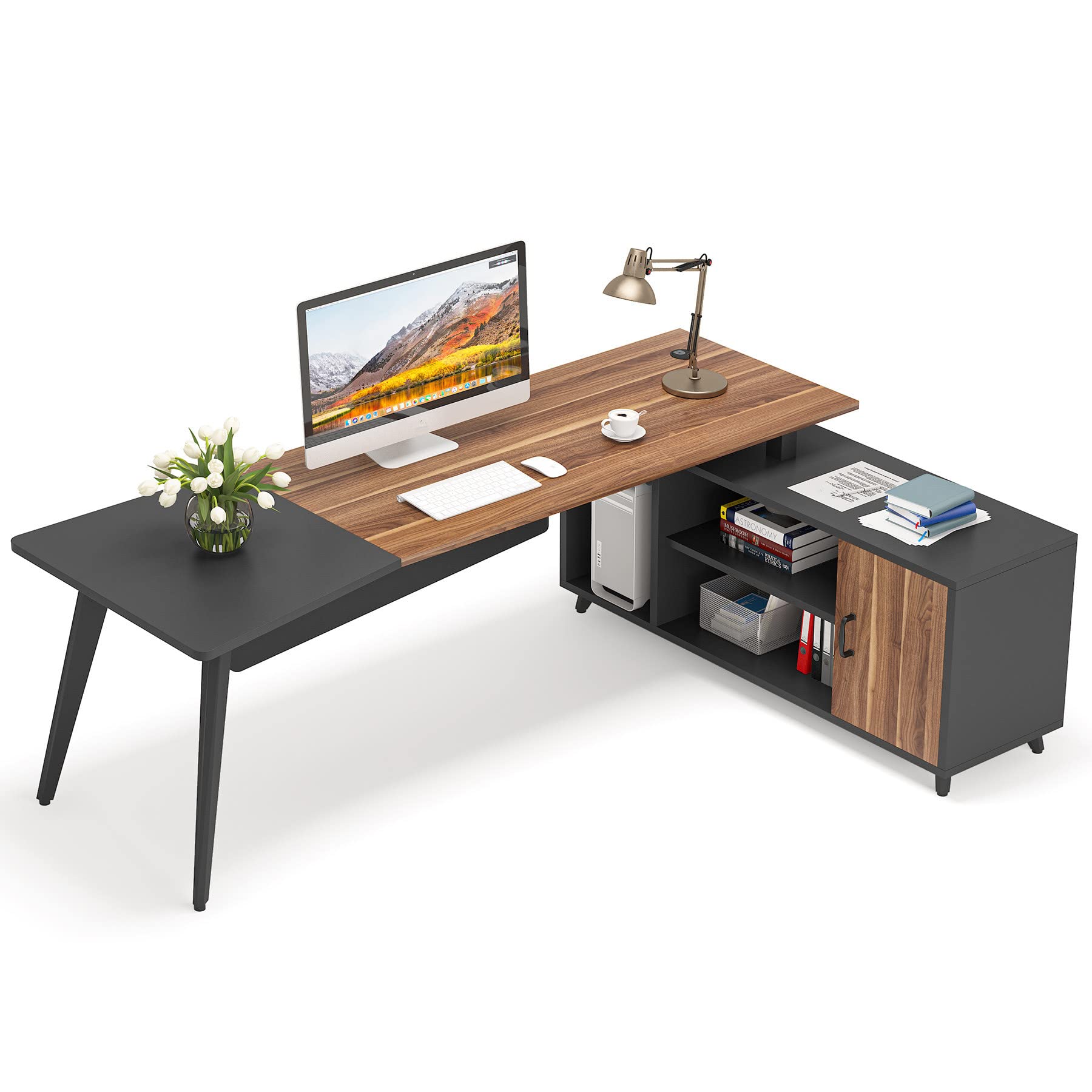 Amazon.com: Tribesigns L-Shaped Computer Desk with File Cabinet, 78.74 Inch  Large Executive Office Desk with Shelves, Industrial Business Furniture Desk  Workstation for Home Office : Home & Kitchen