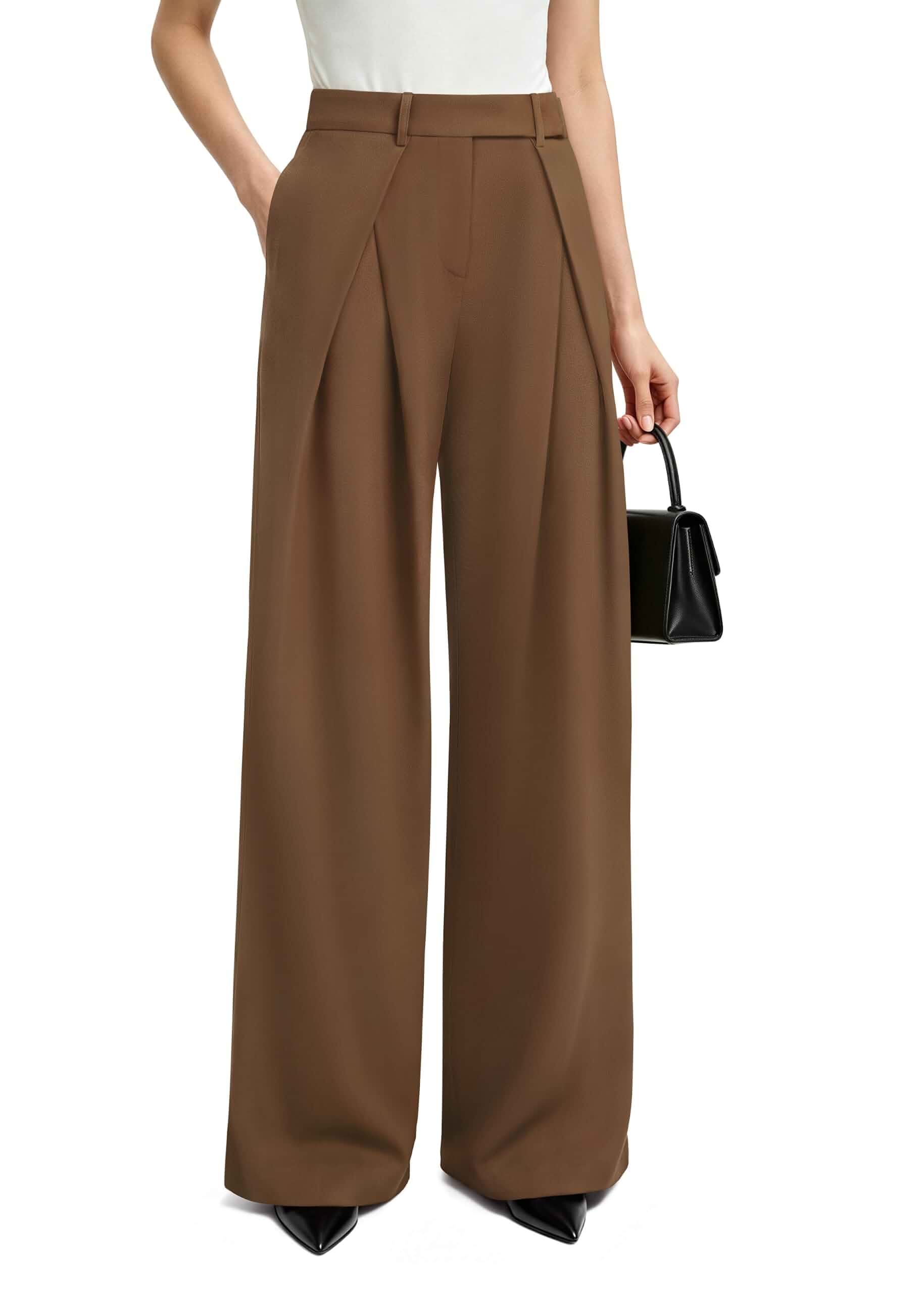 NIMIN Womens Wide Leg Pleated Work Business Casual Dress Pants High Elastic Waist Palazzo Trousers, Professional Office Slacks, Interview Formal Outfits, Long Straight Flowy Pants
