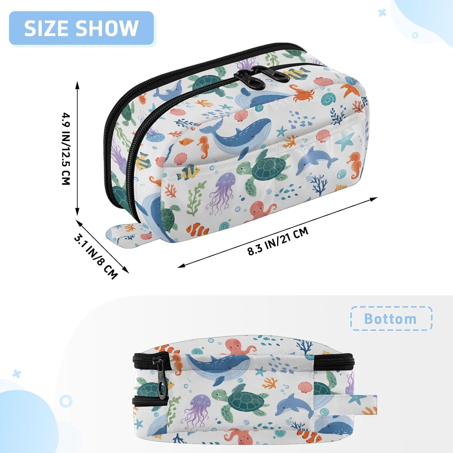 ALAZA Marine Animals Large Capacity Pencil Case, Aesthetic Stationery Organizer Bag with Clear PVC Window, High Capacity Pen Pouch with Dividers for School Office Travel image 3