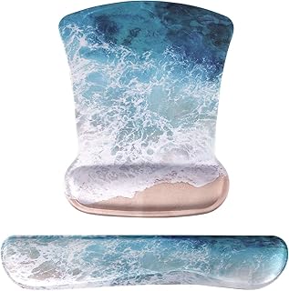 iCasso Ergonomic Memory Foam Keyboard Wrist Rest Pad and Mouse Wrist Rest Pad Set, Comfortable and Pain Relief, for Typing and Gaming, Office Home Mechanical Keyboard Use (Sand Beach, Keyboard and Mouse Wrist Rest Pad)