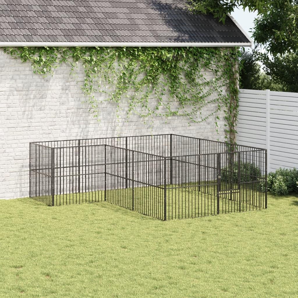 12-częściowy kojec dla psa, stal ocynkowana, 303 x 300 x 100 cm, wytrzymały i odporny na warunki atmosferyczne, z dużymi drzwiami, idealny do ogrodu, na taras, balkon jako bezpieczne miejsce
