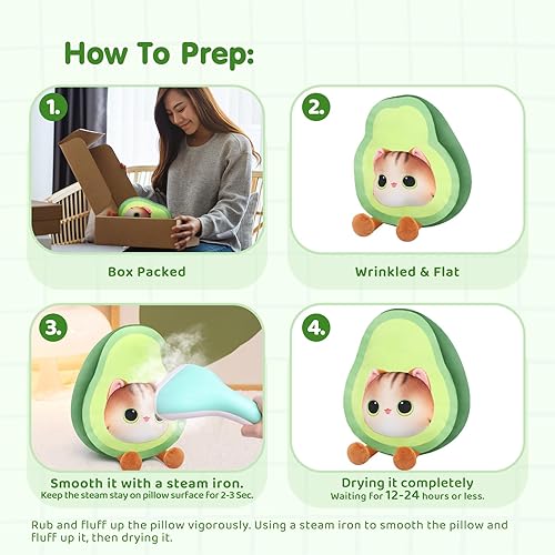 Miniatura 7 de Caaaat Juguete de peluche de animal de peluche, lindo cojín de peluche de gato, almohada de felpa de aguacate para niños y adultos, 9.6 pulgadas