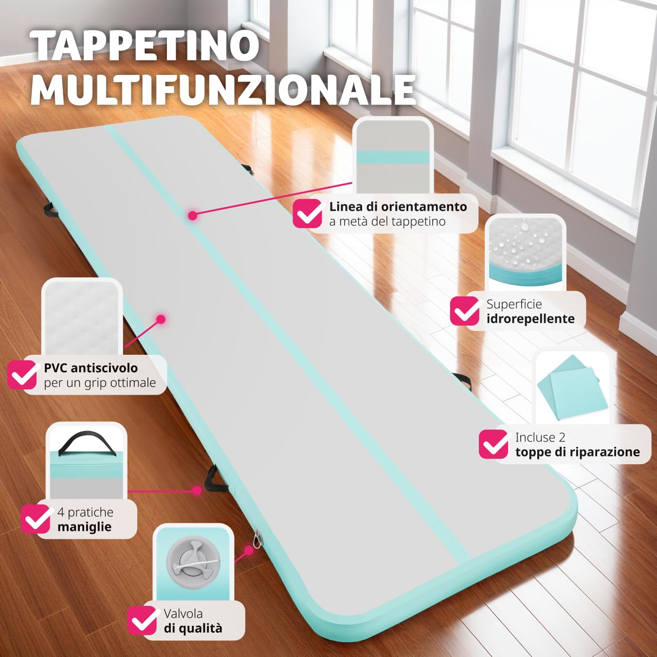 Air Track Ginnastica 10/20cm Spessore - Materassino Gonfiabile Con Pompa, Per Casa E Palestra - Foto 12