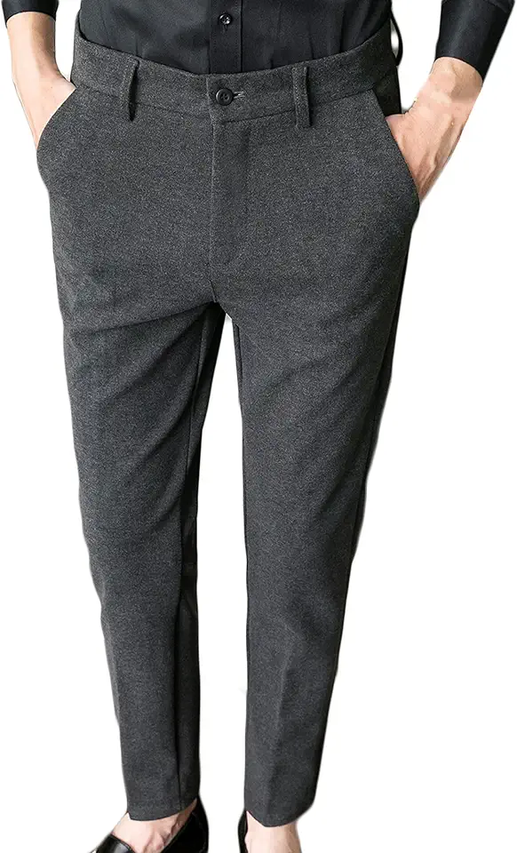 Calça masculina tweed casual slim cor sólida terno calças compridas