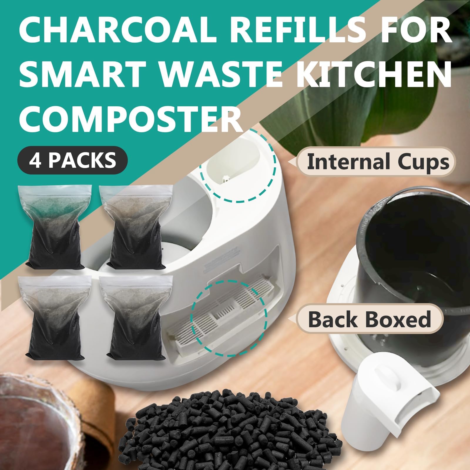 Geruchsabsorbierende Aktivkohle-Nachfüllpackungen für Lomi Smart Waste Küchenkomposter, 4 Stück