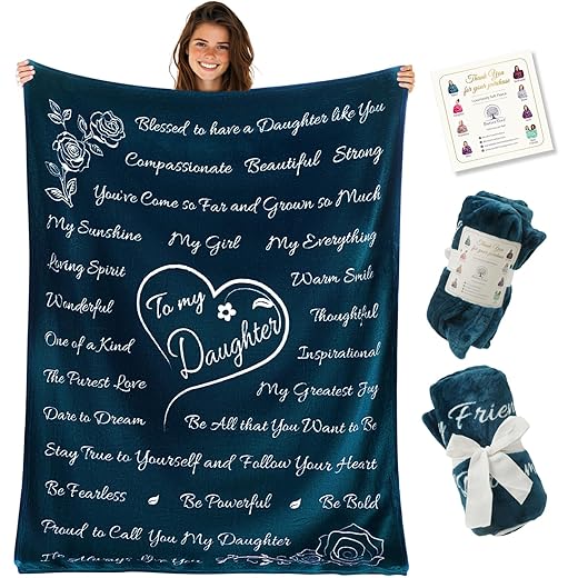 Daughter Gifts, Christmas Gifts for Daughter, Daughter Gift from Mom, Birthday Gifts for Daughter, to My Daughter Blanket, Adult Daughter Gifts from Dad, Throw Blanket 65” x 50” (Coral Blue)