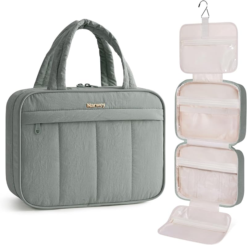 Necessaire de viagem Narwey com gancho, compartimentos e alça, Nylon, Verde-sálvia Z-Sage Green, tamanho Médio