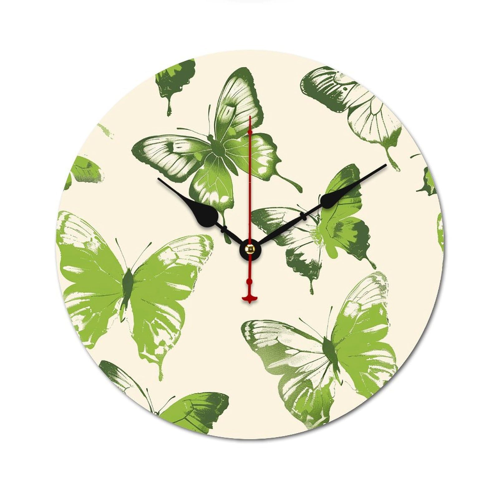 Horloge murale silencieuse pour chambre à coucher en bois vert citron sans graduation