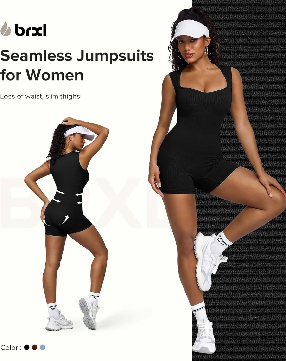 BRXL Workout Jumpsuits for Women Built in Bra Short Rompers Sweetheart Neckline Seamless Bodycon Bodysuits Gym One Piece - Image 3