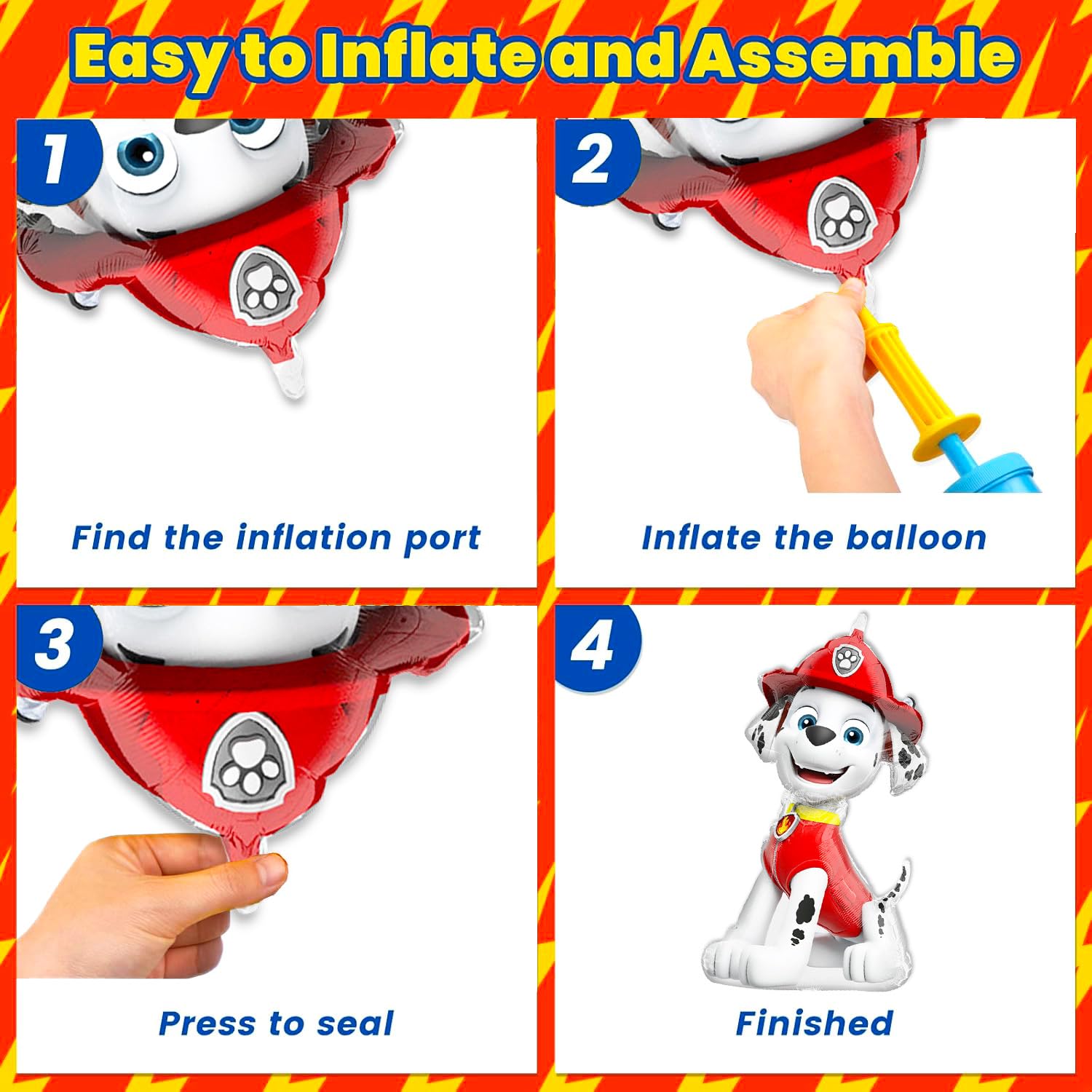 Paw Patrol Set di palloncini con personaggi – Confezione con 4 grandi palloncini decorativi in lamina con Chase, Marshall, Skye, Rubble Plus adesivi | Decorazioni per palloncini Paw Patrol per feste