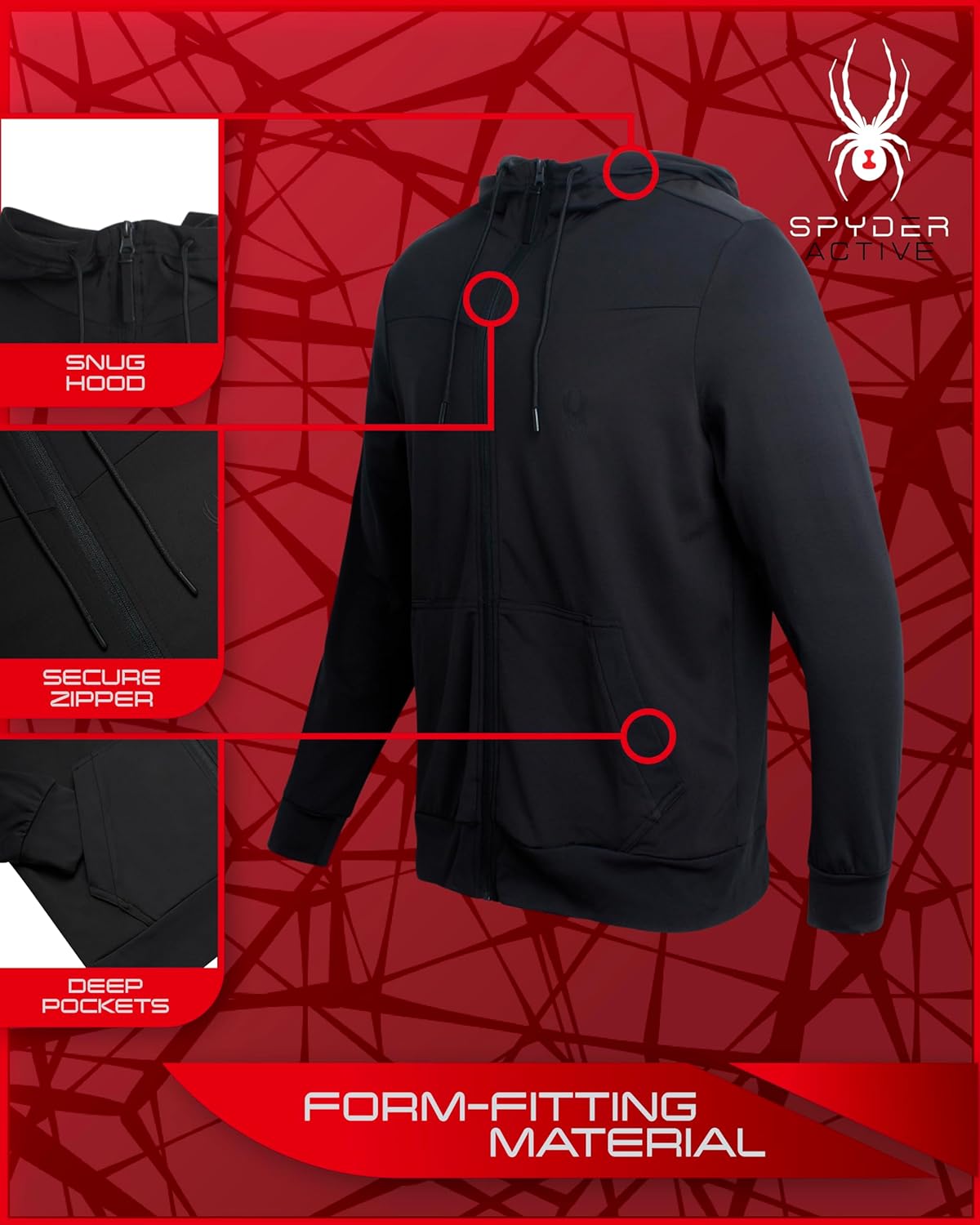 Spyder Mens Zip Up Hoodie - Super Soft Plush Performance Sweatshirts for Men - Warm Athletic Hoodies for Running Walking Gym - Image 2