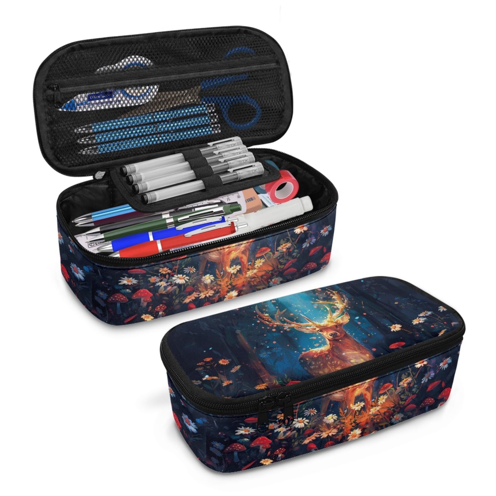 Deer Forest Floral Girls Pencil Case for Kids Large Pencil Pouch for 2Nd 3Rd Children Aesthetic Pencil Organizer for School Boys Students Pencil Container for Back to School Gifts