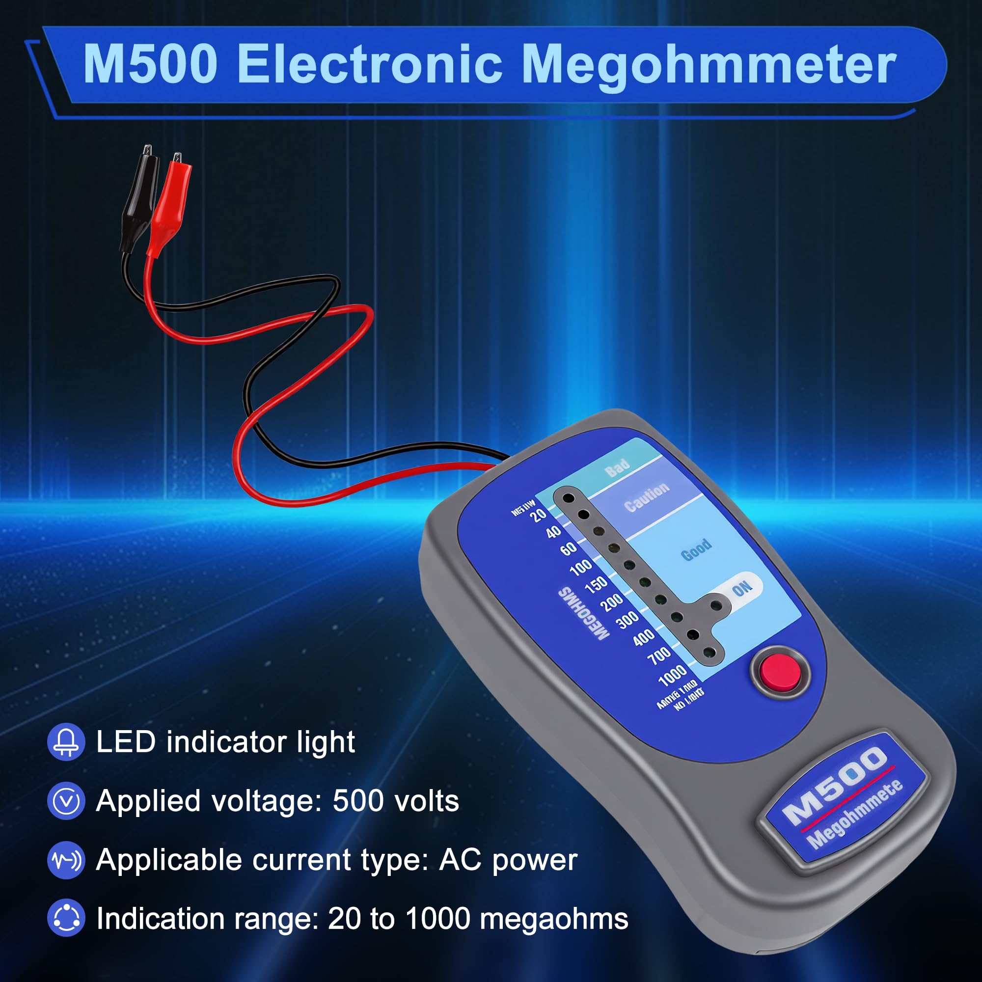 Insulation Tester Megohmmeter, 1000 Megohms at 500V, Compatible with Supco M500, Professional HVAC Tool for Compressor & Motor Windings, LED Zone Scale Indicator, Impact Resistant with Soft Case — Amazon image 4