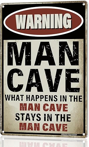 Divertida decoración de cueva de hombre con texto en inglés What Happens Here, Stays Here! Divertida decoración de cueva de hombre de metal vintage