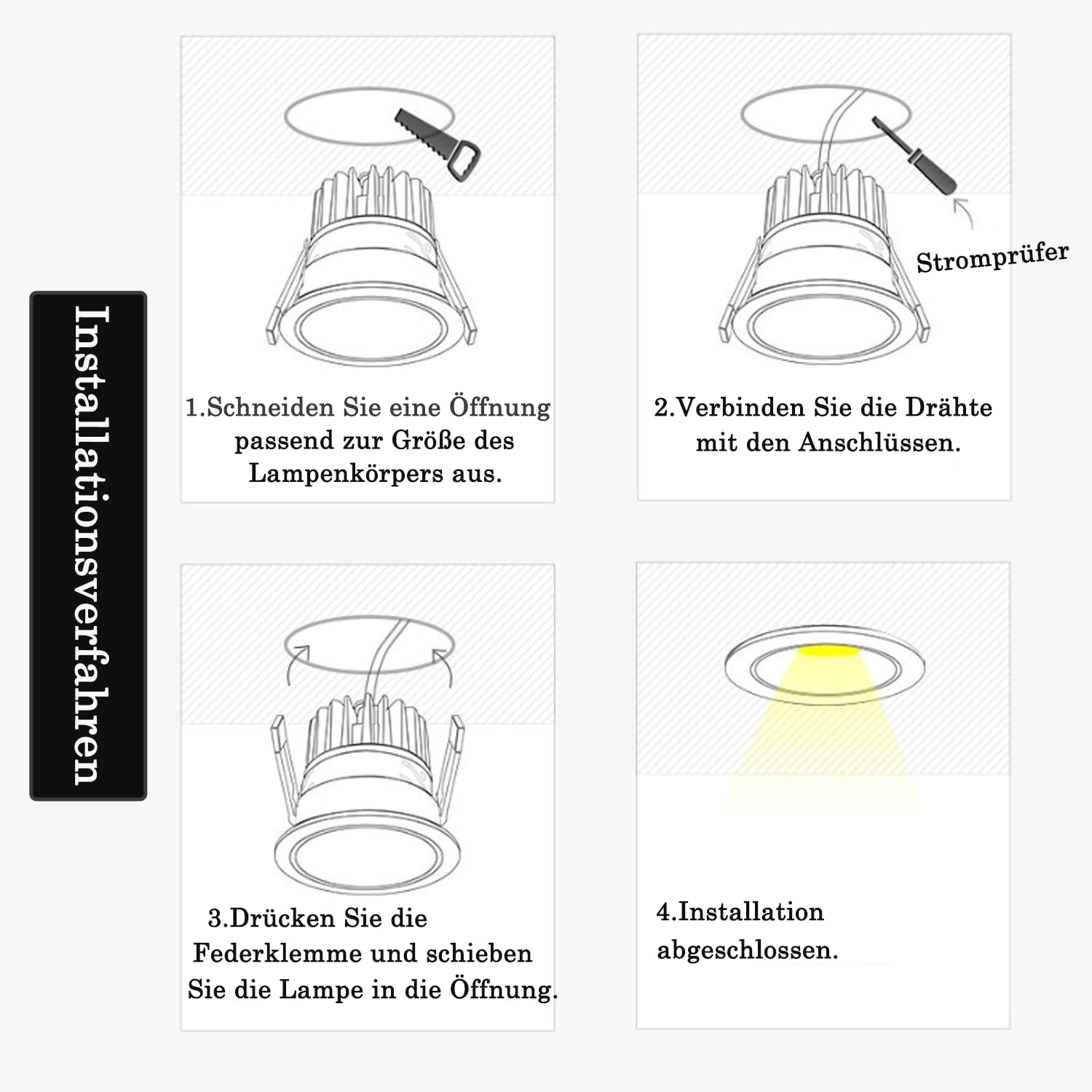 5er Set LED Einbaustrahler, 75mm Lochmaß, 7W Einbaurahmen, 230V LED Spot, Bewegungsmelder Unterputz, 120° Infrarot-Sensor, 3m Reichweite, Für Küche Wohnzimmer, Weiß
