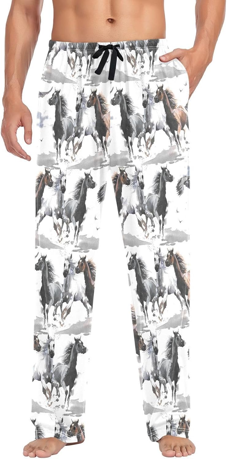 Running Horse Pajamas for Men Cotton Watercolor Lightweight Men's Pajama Bottoms Mens Sweatpants Sleepwear Night Pants for Men X-Large - Image 6