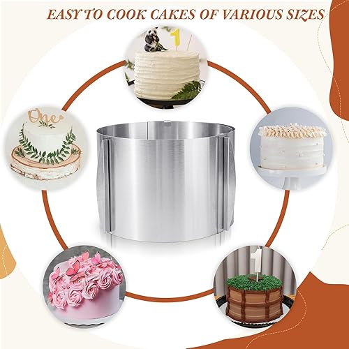 Miniatura 5 de Hushee 2 moldes para tartas de 5.9 in de alto, 6 a 12 pulgadas, anillo ajustable para tartas, suministros para hornear, anillos redondos de acero