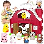 Kimicare Musical Red Barn Toy Farm Animal Finger Puppets for 3 4 5 Years Old, Animal Figures Playset with Farm Baby Book, Sensory Learning Toys Birthday Gifts Christmas Stocking Stuffers