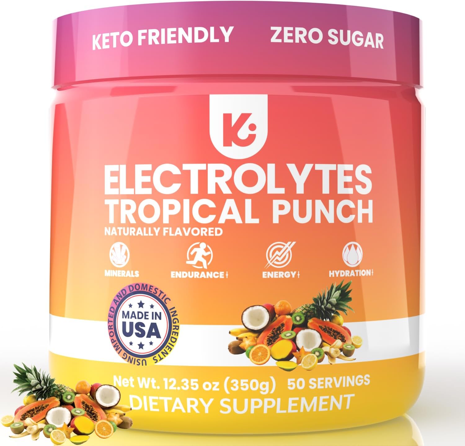 Keppi Keto Electrolytes Powder No Sugar - Sugar Free Electrolytes - Made in USA - Advanced Hydration, Performance & Recovery - Delicious Tropical Flavor - Mixes Easily No Clumps