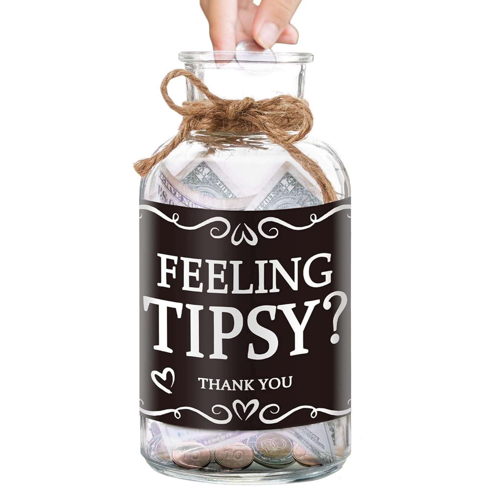 Glass Tips Jar for Money, Tip Box For Bartender, Bars, Money Container, Tip Bucket for Musicians, Tip Jar for Restaurants, Glass Tip Boxes (tipsy rope)