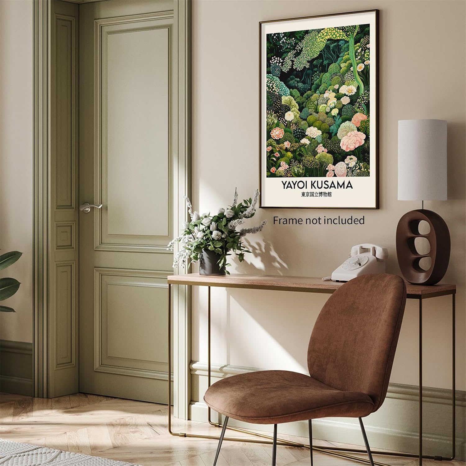 WIUHIO Yayoi Kusama Botanical Wall Art Vintage Japanese Nature Floral Poster Green Plant Aesthetic Canvas Prints for Home Bedroom Office Wall Decor 12x16 inch Unframed
