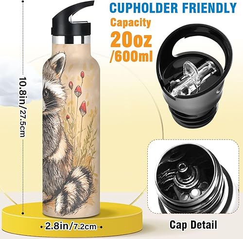 Miniatura 2 de Botellas de agua reutilizables con asa Sweet Raccoon, terracota, a prueba de fugas y sin bisfenol A, mantienen el calor y el frío, para deportes,