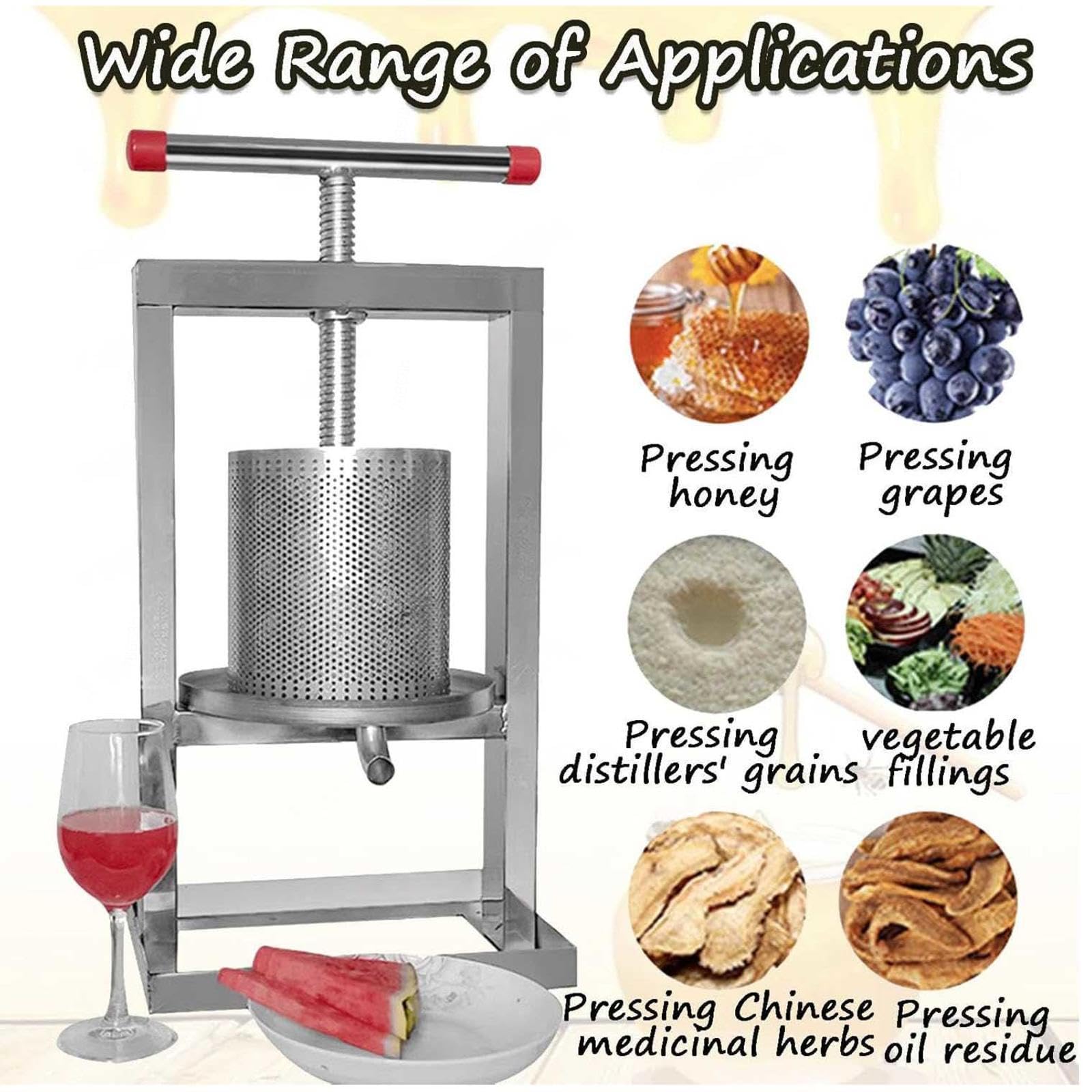 estrattore di miele acciaio inox Pressa Manuale per Miele in Acciaio Inox manual honey press extractor Attrezzatura apicoltura per Uva Frutta e Verdura Uso Domestico,8L