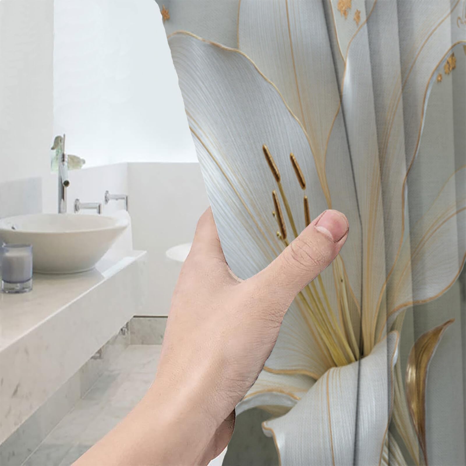 Rideau Douche,Rideau Baignoire Lavable en Machine Rideaux Douche Tissus Lavable Rideau De Baignoire Lavable pour Salle De Bain Domicile Baignoire Famille,Lys Marbré,
