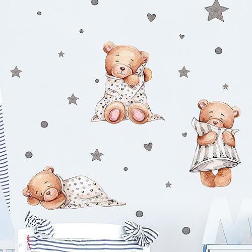 Miniatura 3 de Calcomanías de pared de oso lindo, calcomanías de pared para habitación del bebé, papel tapiz de vinilo de estrella DIY, decoración de pared