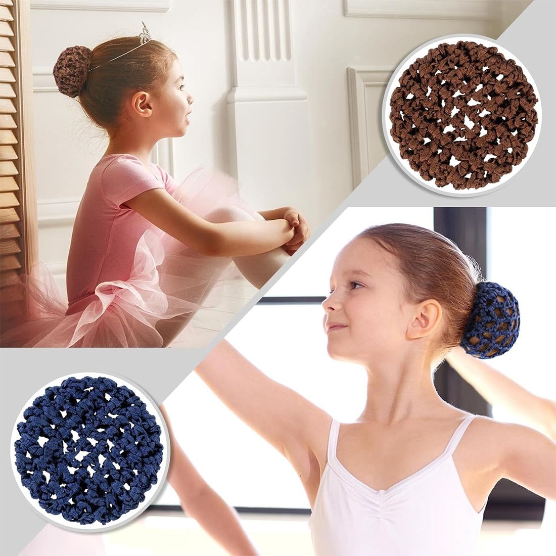 Redecilla para Cabello con Lunares 4 Piezas - Mallas Elásticas para Ballet y Baile
