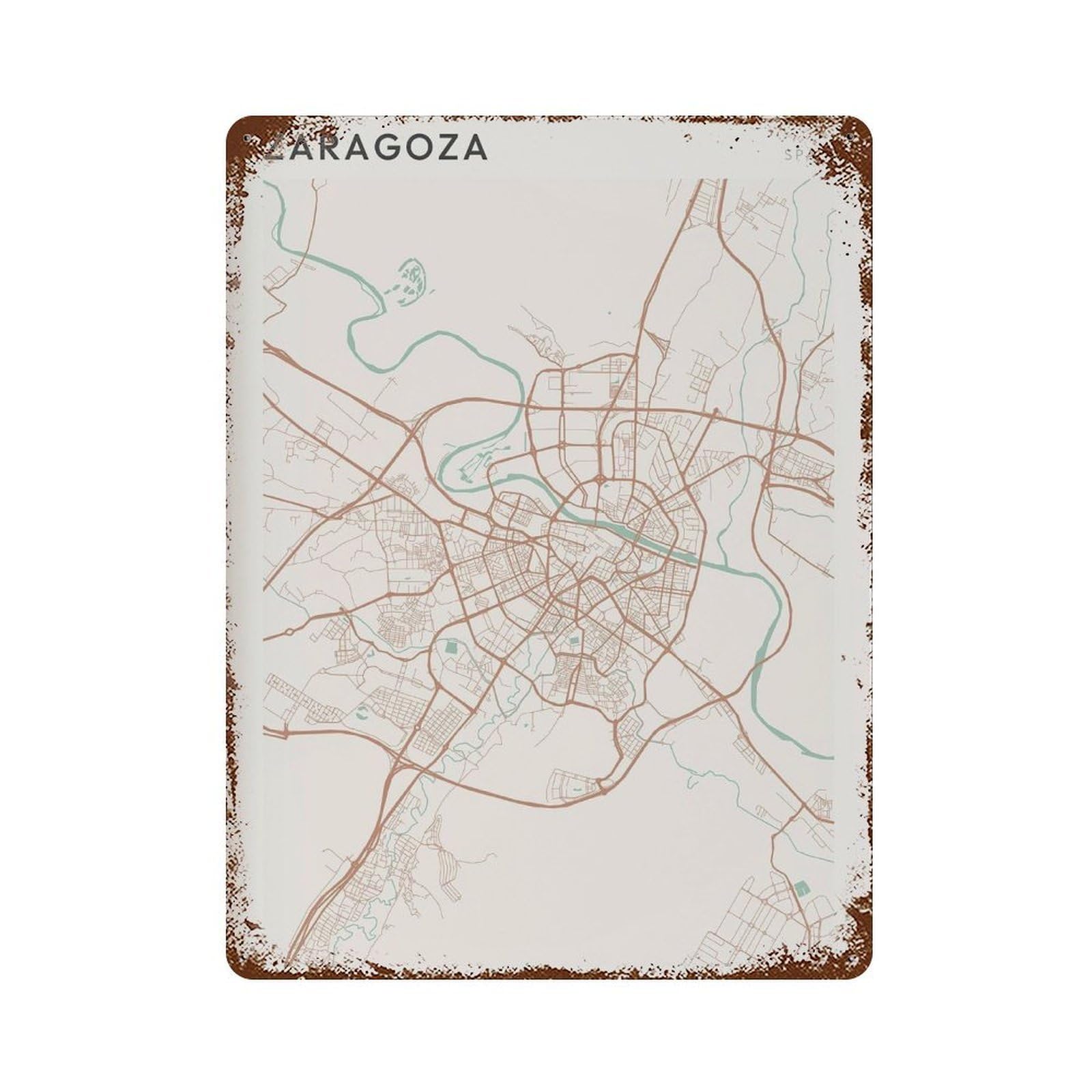 xiaoxiaoshen Zaragoza Map Spain Travel Gift Minimalist Wall Decor Art Metal Tin Poster Modern Home Decor Art Home Bar Shop Decorations Vintage Sign 40x30cm