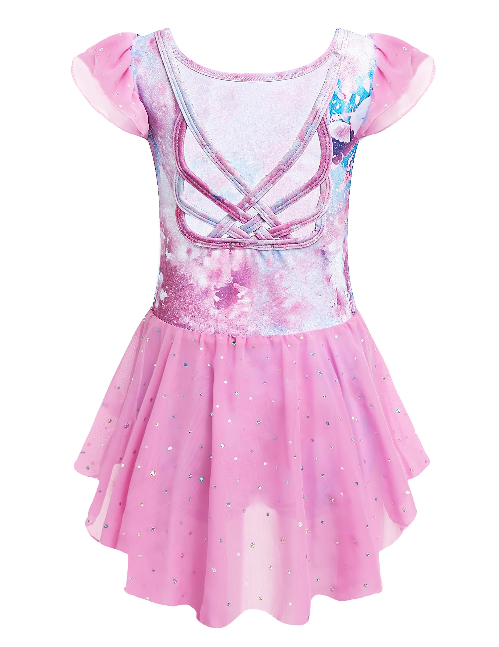 Arshiner Girls Ruffle Sleeve Ballet Leotard Criss-Cross Back Dance Dresses