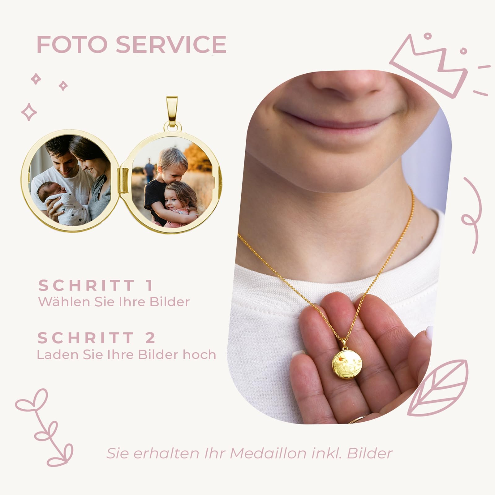 Medaillon Kette mit Geburtsstein Damen Mädchen Mutter Tochter Geschenk | Silber 925, Schmuck Muttertag Geburtstag Mama Kind personalisiert, Medaillon zum Öffnen für Bilder, Foto-Service & Gravur