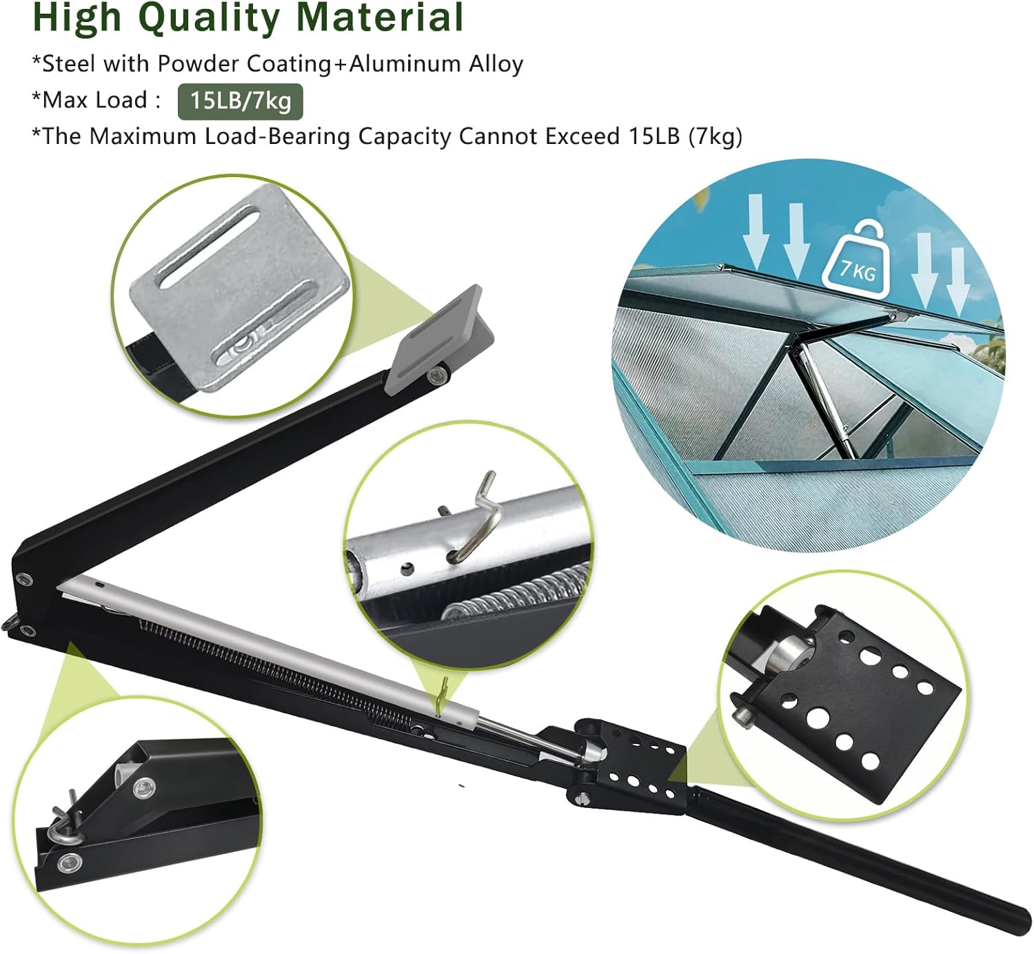 Auto Vent Opener Automatic Greenhouse Window Openers, Solar Powered Auto Hothouse Window Opener Roof Vent Opener Autovent Kit Solar Heat Louvre Thread Opener (2 PCS Black Stainless Steel Vent Opener)