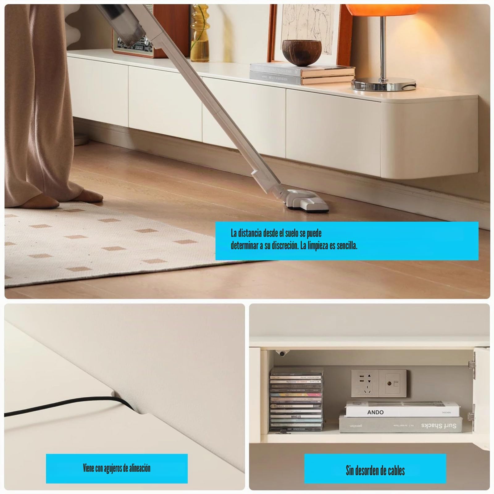 Mueble de TV colgante de madera maciza para salón, hogar, mesa de centro soporte para TV 140, 160, 180, 200, 220, 240 cm, varios tamaños (color madera, 160 x 20 x 24 cm)