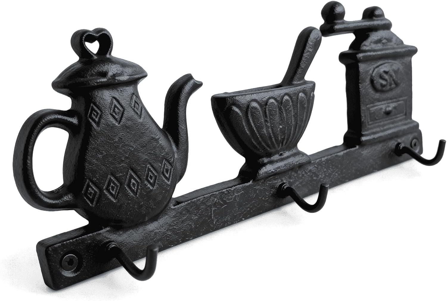 Heavy Duty Cast Iron Mug Holder Wall Mount, Rustic Farmhouse Coffee Cup Holder for Coffee Bar,Kitchen Display Mug Rack Organizer with 3 Hooks Home Decor