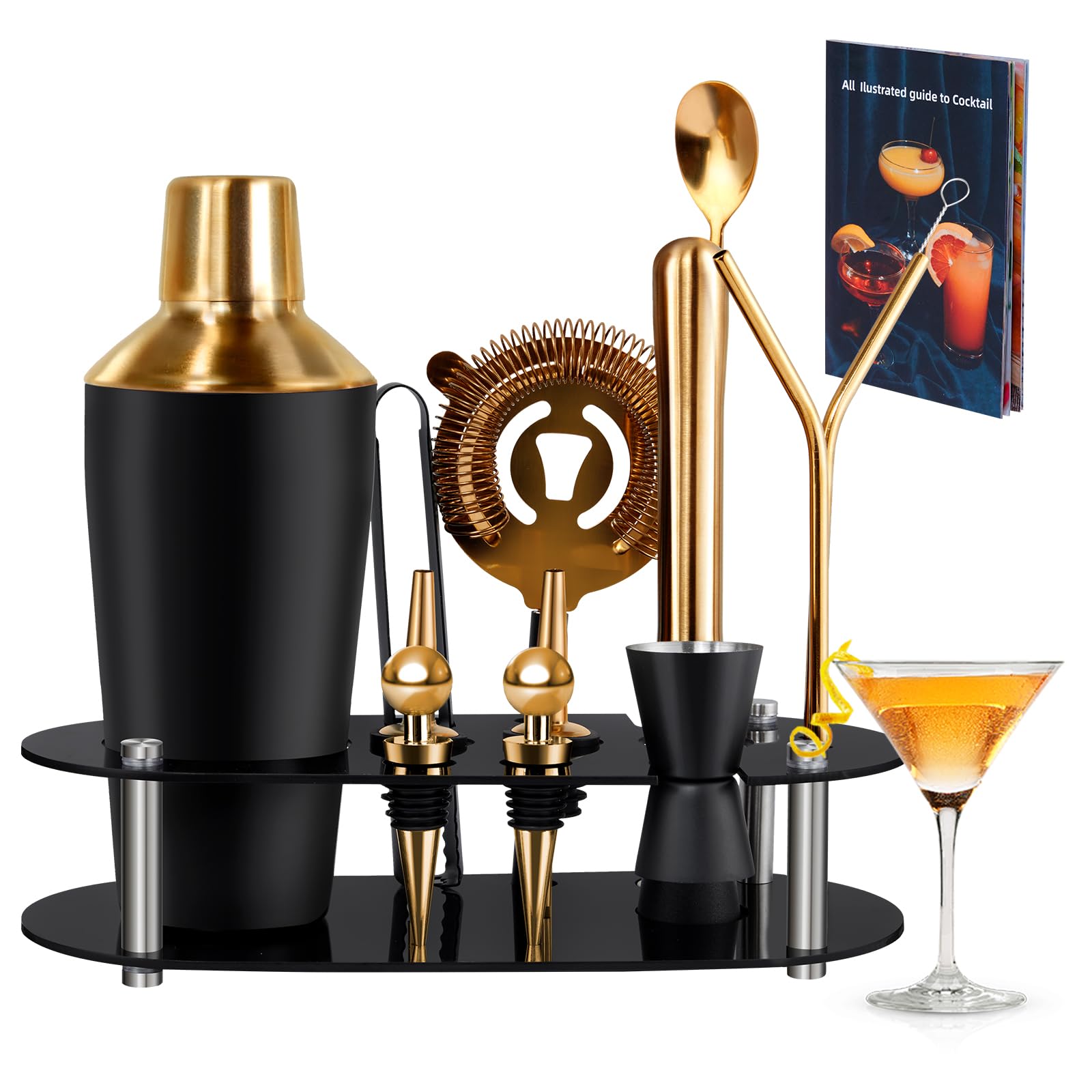 Coctelera profesional de 700ml con soporte y accesorios de color oro