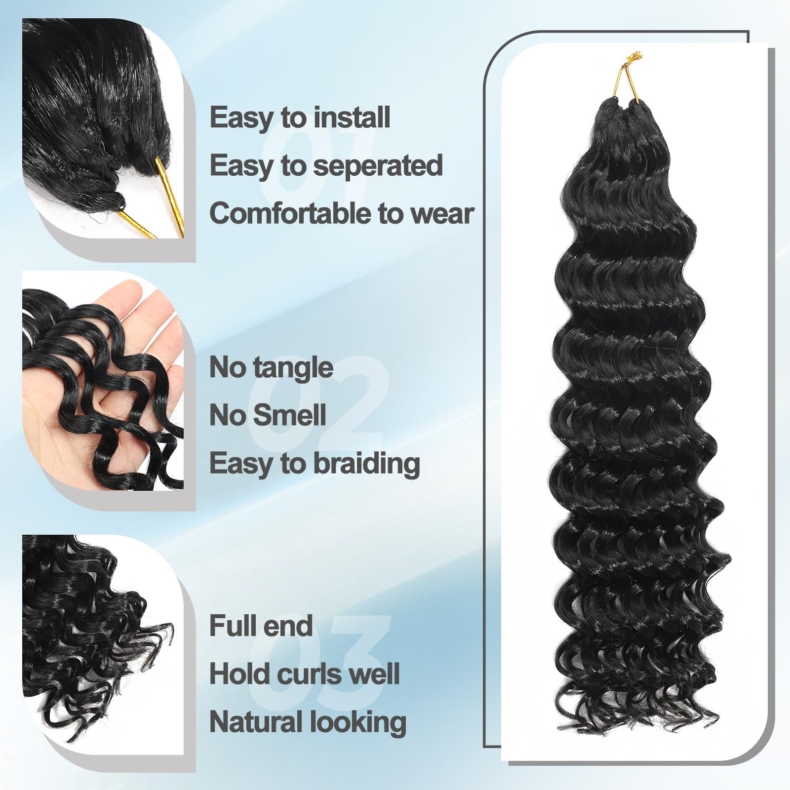 AMLUCKS Ocean Wave Crochet Hair 8 Packs Pre Looped Short GoGo Curl Crochet Hair Ombre Curly Deep Wavy Twist Braids Synthetic Braiding Hair Extensions for Women (1B# - Image 4