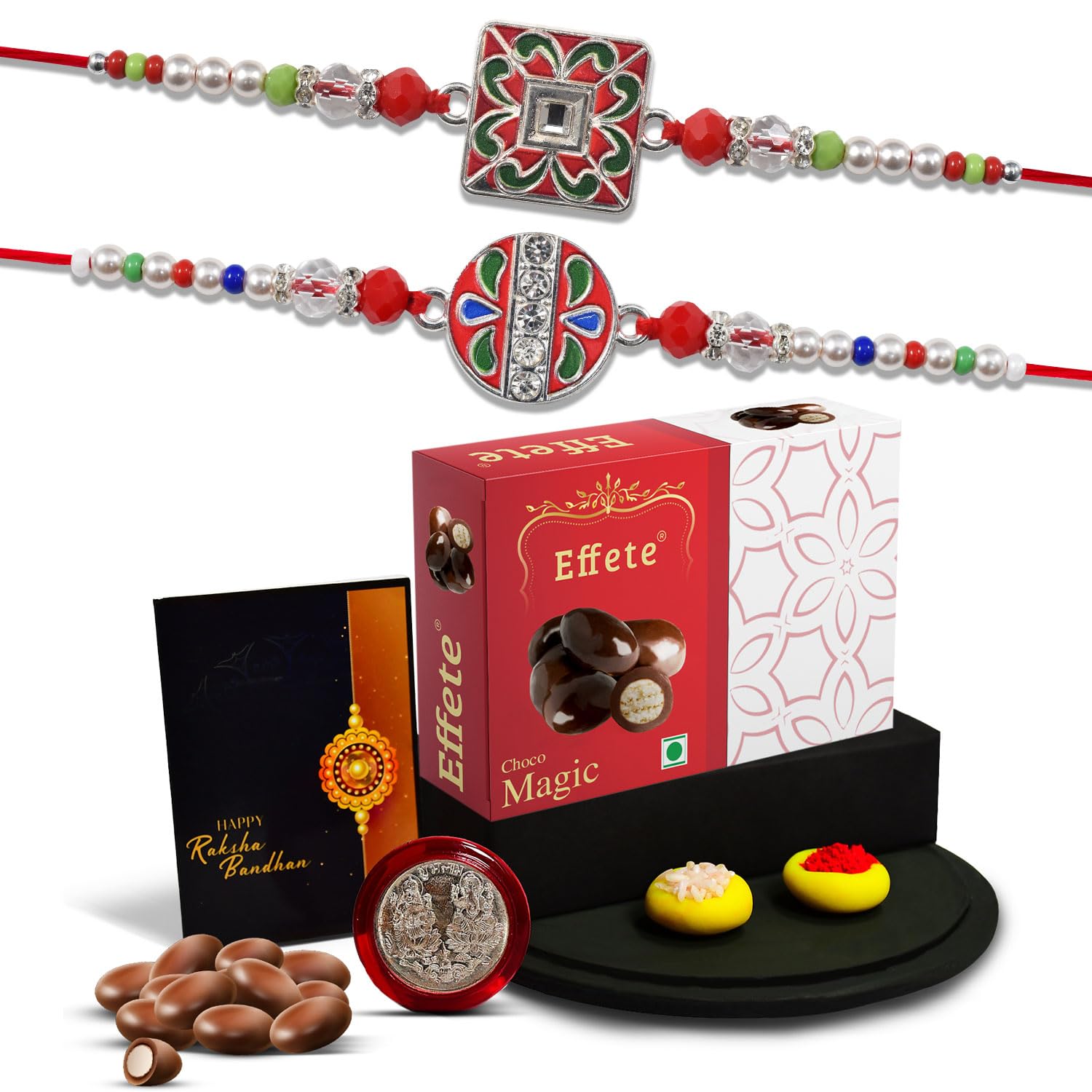 Oblivion Rakhi Combo (K2_551+552_Em32) & Effete Chocolate Magic 32Gm Pooja Coin & Greeting Card, Rakhi Gift Hamper, Handmade Rakhi, Combo Brother, Stylish Rakhi Brother, Rakhi Set Of 2-image-12