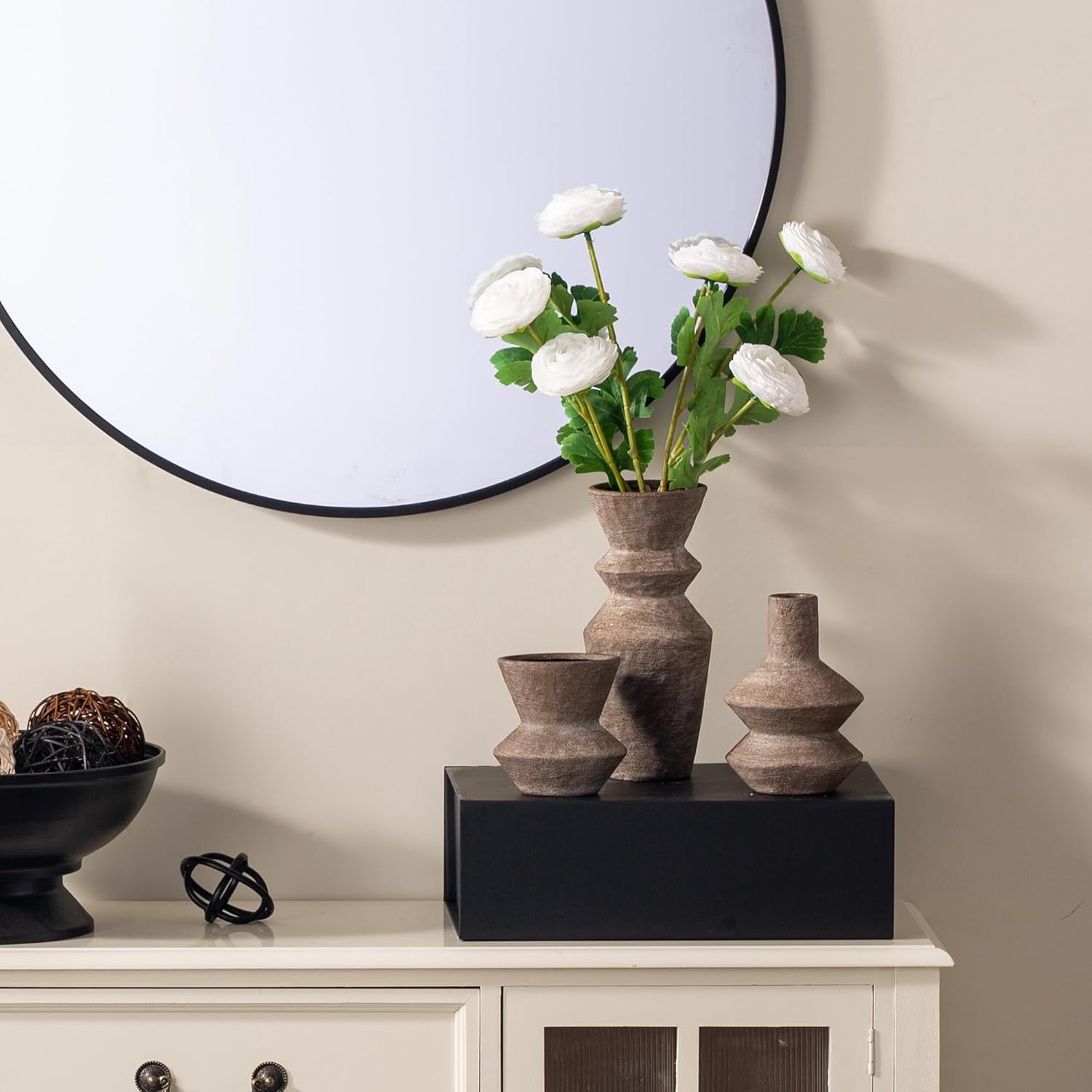 Ceramic Vase Home Table Decor - Brown Flower Vase Set of 3 Living Room Kitchen Decorations Farmhouse Modern Rustic Vases Decorative Centerpiece for Shelf Bedroom Office Bathroom Dining Coffee Desk - Image 5