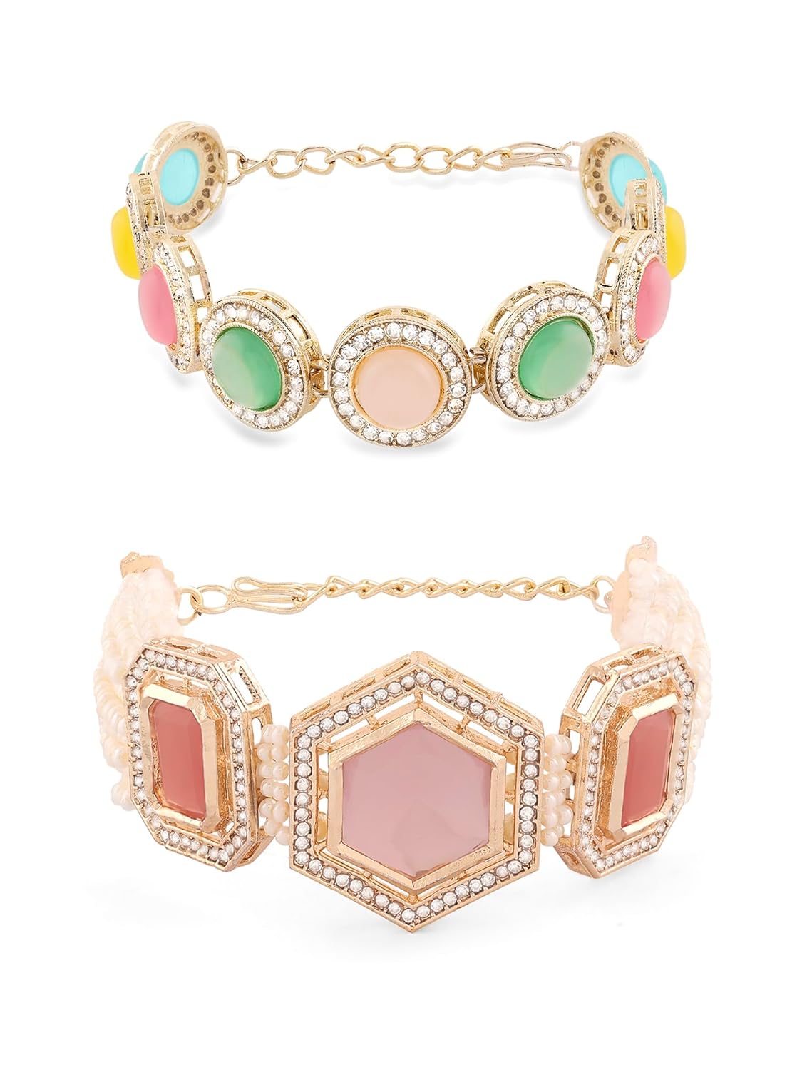 ZAVERI PEARLS Set Of 2 Multi-Colour Multistrand Austrian Diamonds & Stones Ethnic Bracelet For Women-ZPFK16851 ZAVERI PEARLS Set Of 2 Multi-Colour Multistrand Austrian Diamonds & Stones Ethnic Bracelet For Women-ZPFK16851