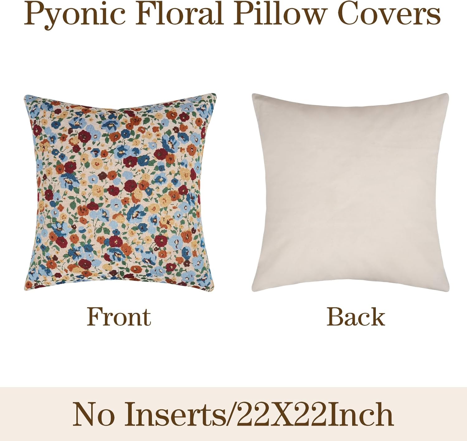 Pyonic Set of 2 Decorative Floral Print Throw Pillow Covers 22X22 Inch Vintage Beige Boho Square Pillow Covers Soft Neutral Farmhouse Couch Pillowcase for Livingroom Bedroom Home Decor