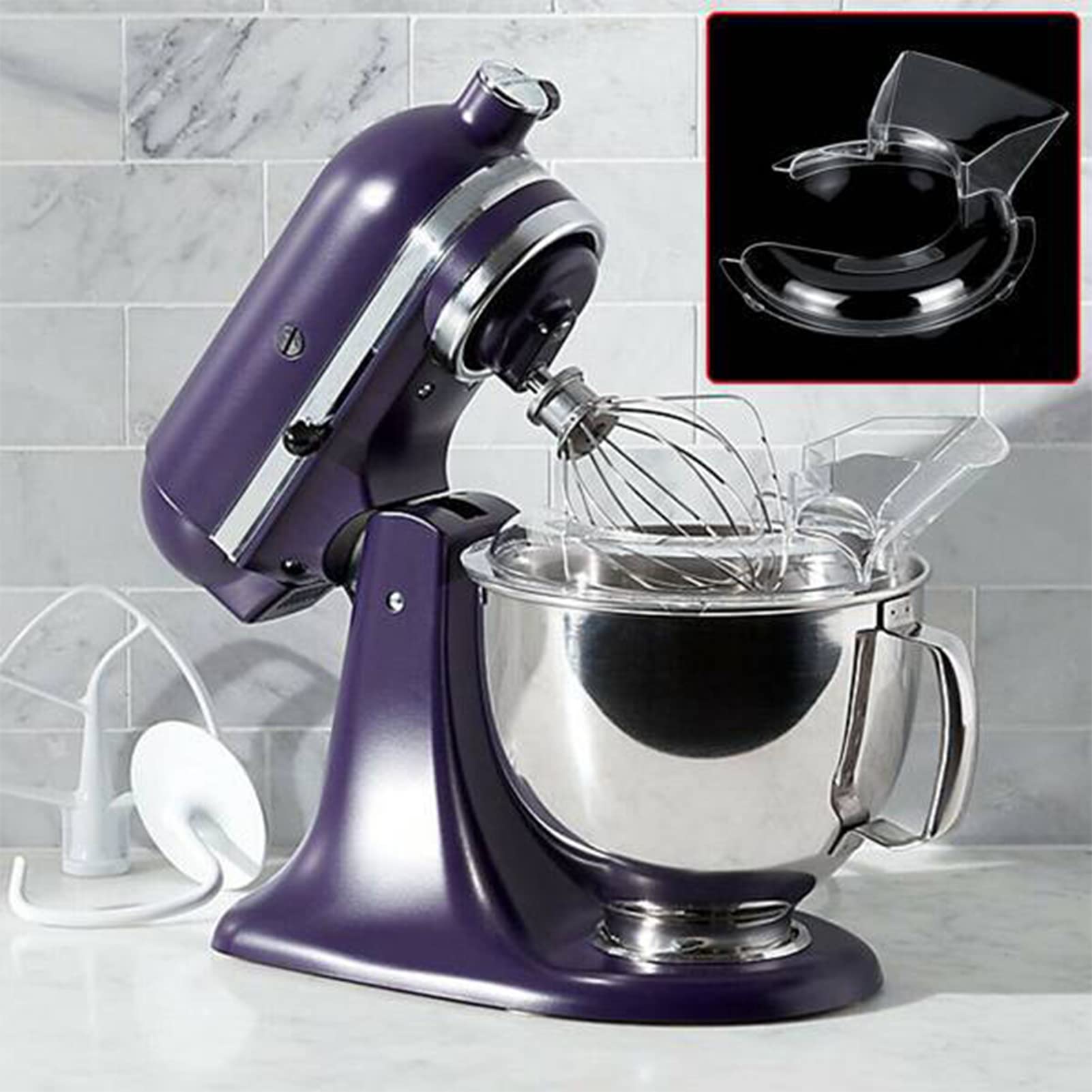 Spritzschutz mit Einfüllschütte für KitchenAid 4,5-5 Quart Rührschüssel | Verhindert Spritzer beim Mixen, große Einfüllöffnung für Zutaten während des Betriebs, passgenau für KitchenAid Neigungskopf