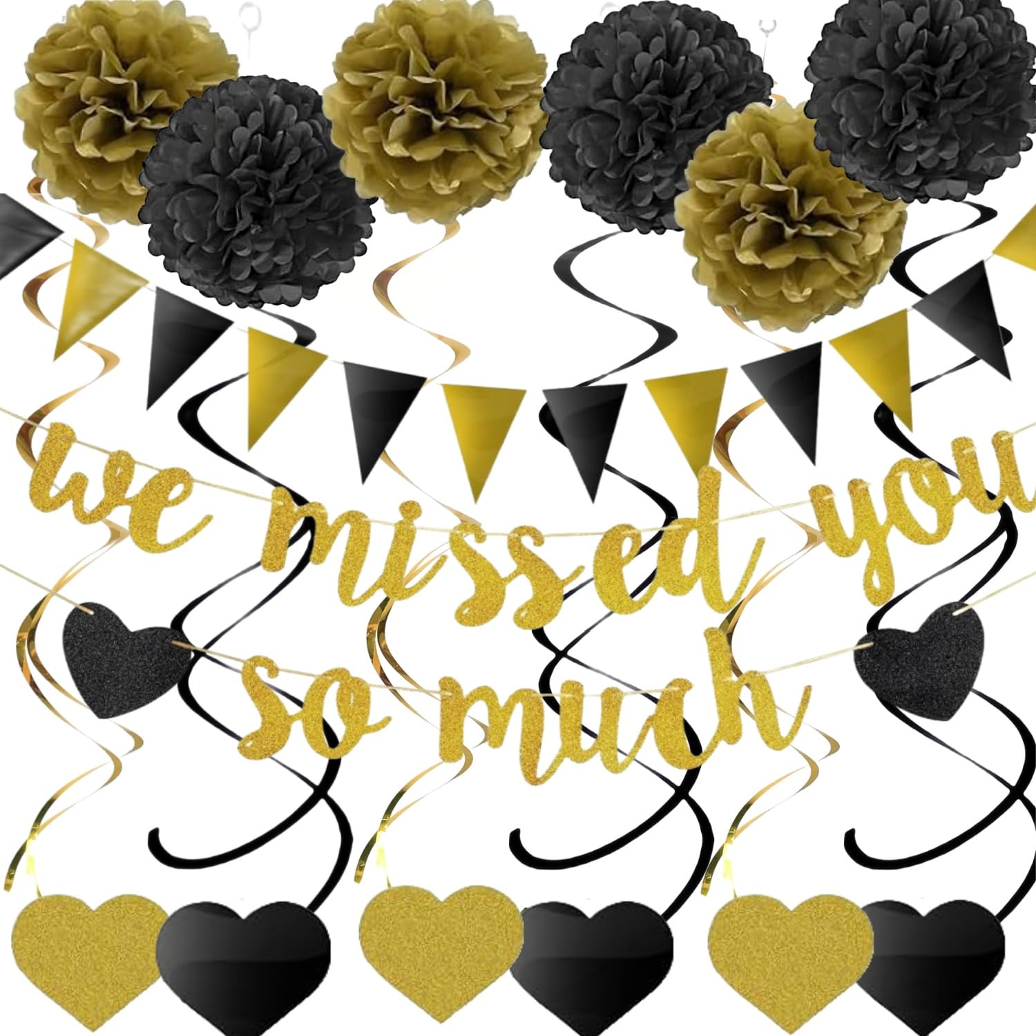 We Missed You So Much Banner Welcome Home Decorations Welcome Back Sign Decorations Party Supplies Glitter Hanging Swirls Kit Garland Pompoms Bunting