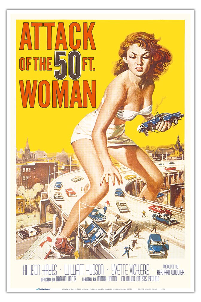Attack of The 50 Foot Women - Starring Allison Hayes - Vintage Film Movie Poster by Reynold Brown c.1958 - Master Art Print 12in x 18in